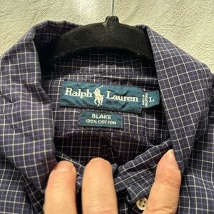 Ralph Lauren Navy and White Grid Check Button-Up Shirt